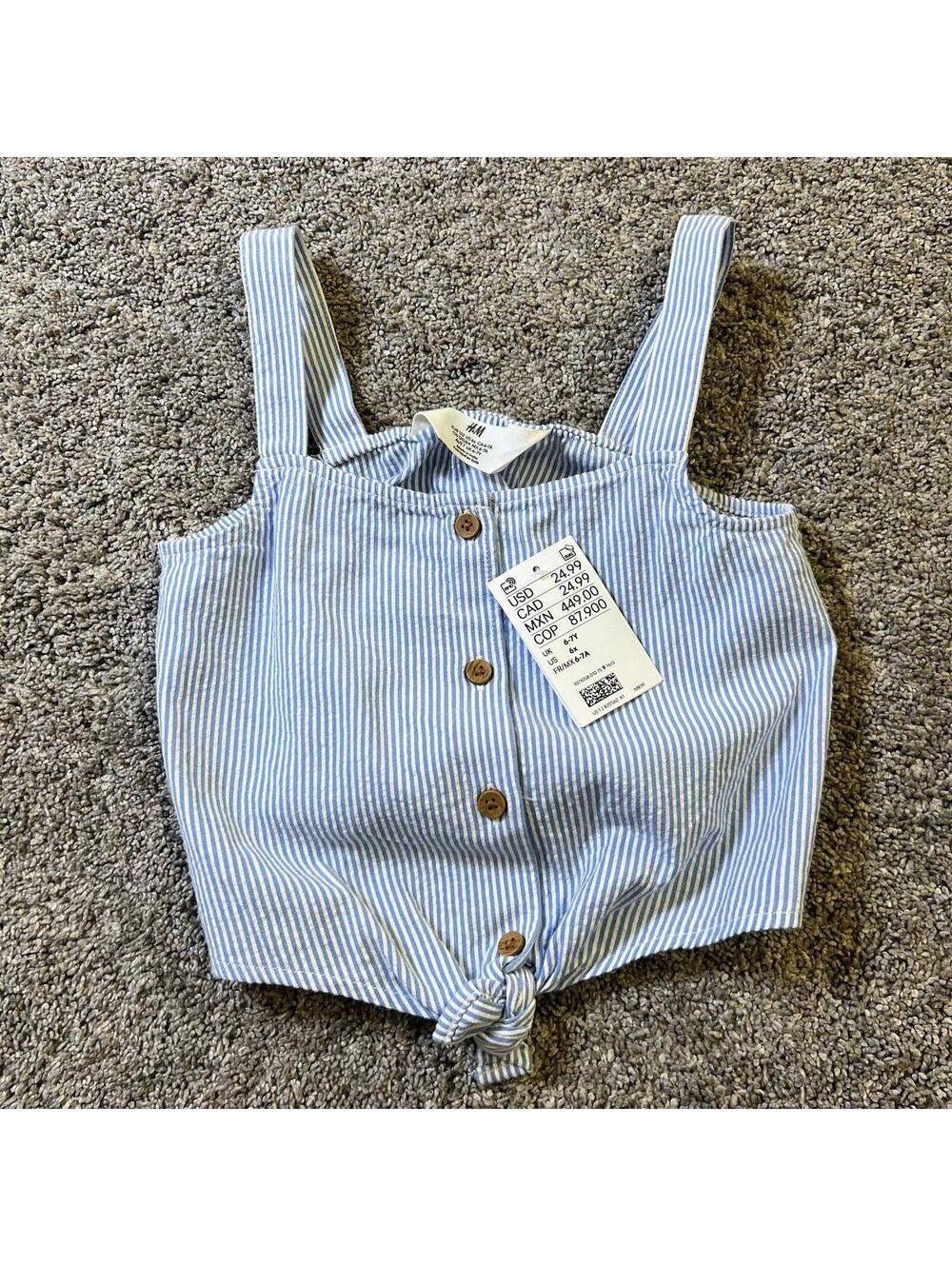 H&M Girl's Youth Blue and White Stripe Tank Top size 6 NWT